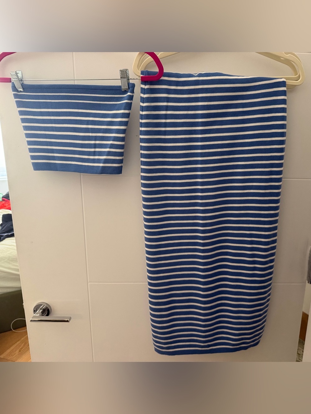 Tube Top and Midi Skirt Blue and White Striped Knit Set - never worn